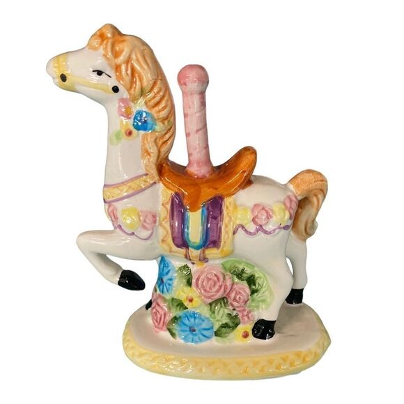Vintage Pair of Handcrafted Merry Go Round Carousel Horses - Porcelain Ceramic - Picture 4 of 10